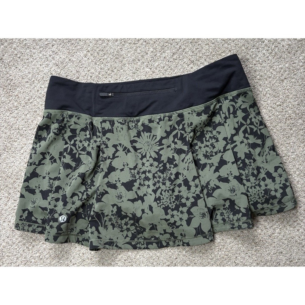 Lululemon Pace Rival Mid-Rise Skirt Skort Womens Size 8 Green Black Floral